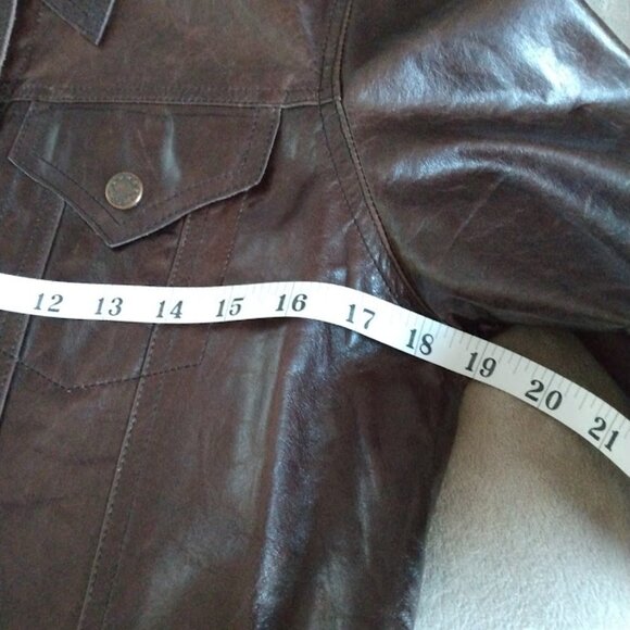 Hugo Buscati Leather Trucker Jacket Vintage Retro 70s Sz Med* Brown Snaps Lined - Picture 15 of 16